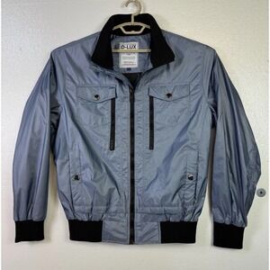 D-Lux Denim Brand Blue Satin Jacket Mens Sz XL Full Zip‎ Pockets Designer Bomber